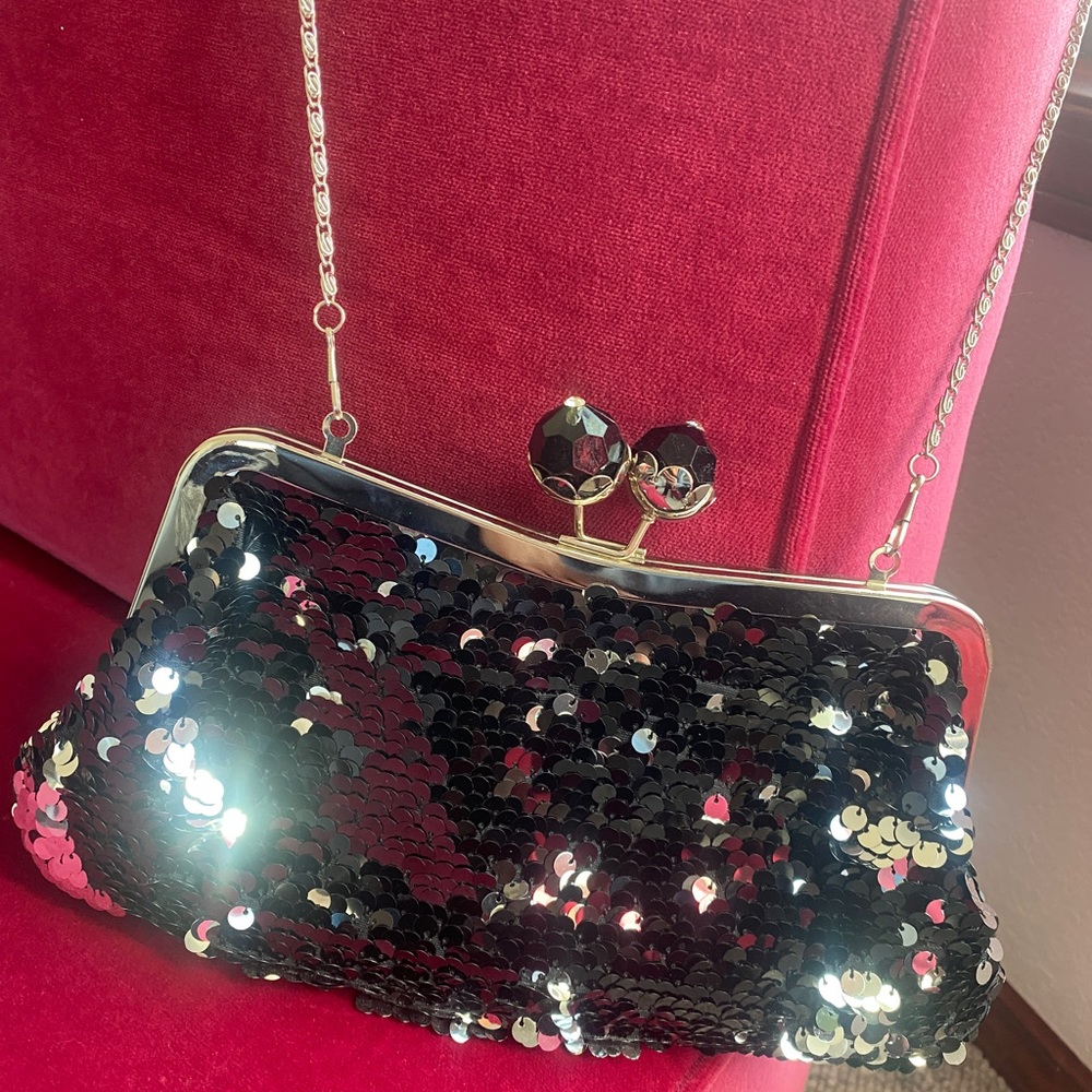 Studio Sequined Black Evening Bag